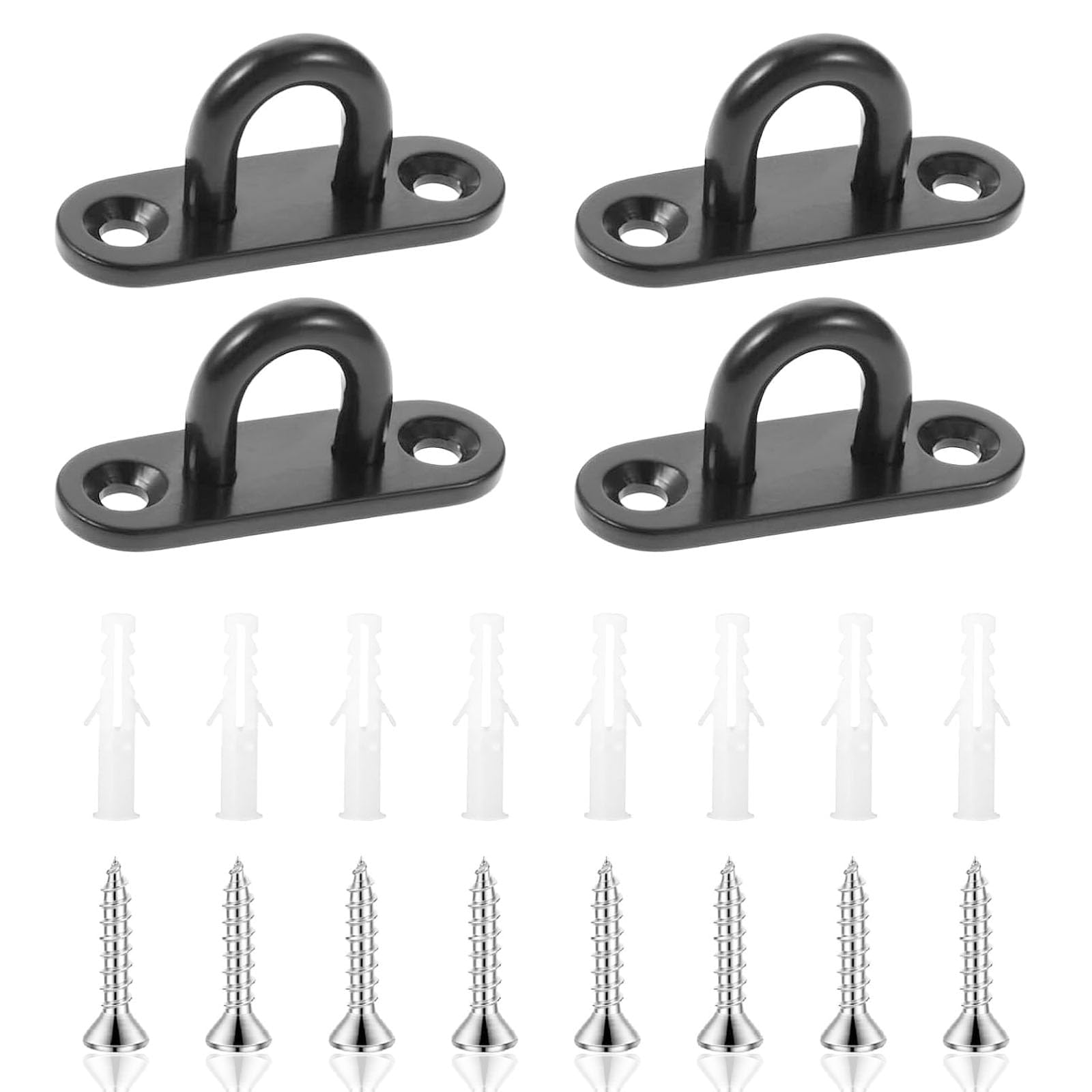 Xiciki 4 Pcs Ceiling Hooks, Stainless Steel Oblong Pad Eye Plate, D Rings Heavy Duty, U Shaped Brackets Metal for Hanging, Marine Hardware Staple Hook Loop with 16 Screws and Plastic Plugs