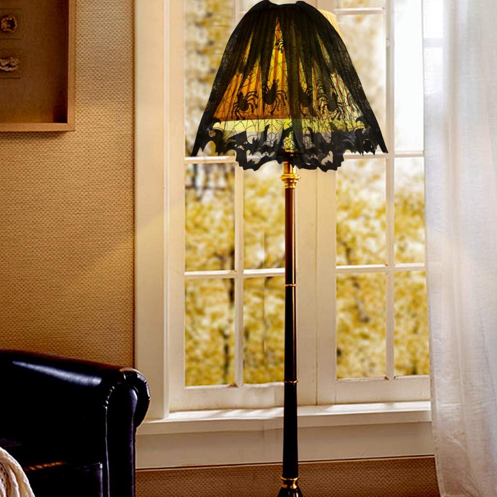 3Pcs Halloween Lamp Shade Cover Black Lace Spider Web Lampshade Cover Topper Scarf for Halloween Lamp Decorations, 20 X 60 Inch