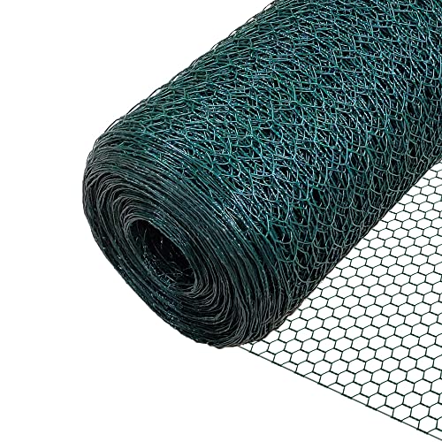 VOUNOT® Maschendrahtzaun Sechseckgeflecht, Drahtzaun Hasendraht Kaninchendraht Hühnerdraht, Maschenweite 25 mm, Höhe 100 cm, Länge 50 m, PVC-Beschichtet Grün