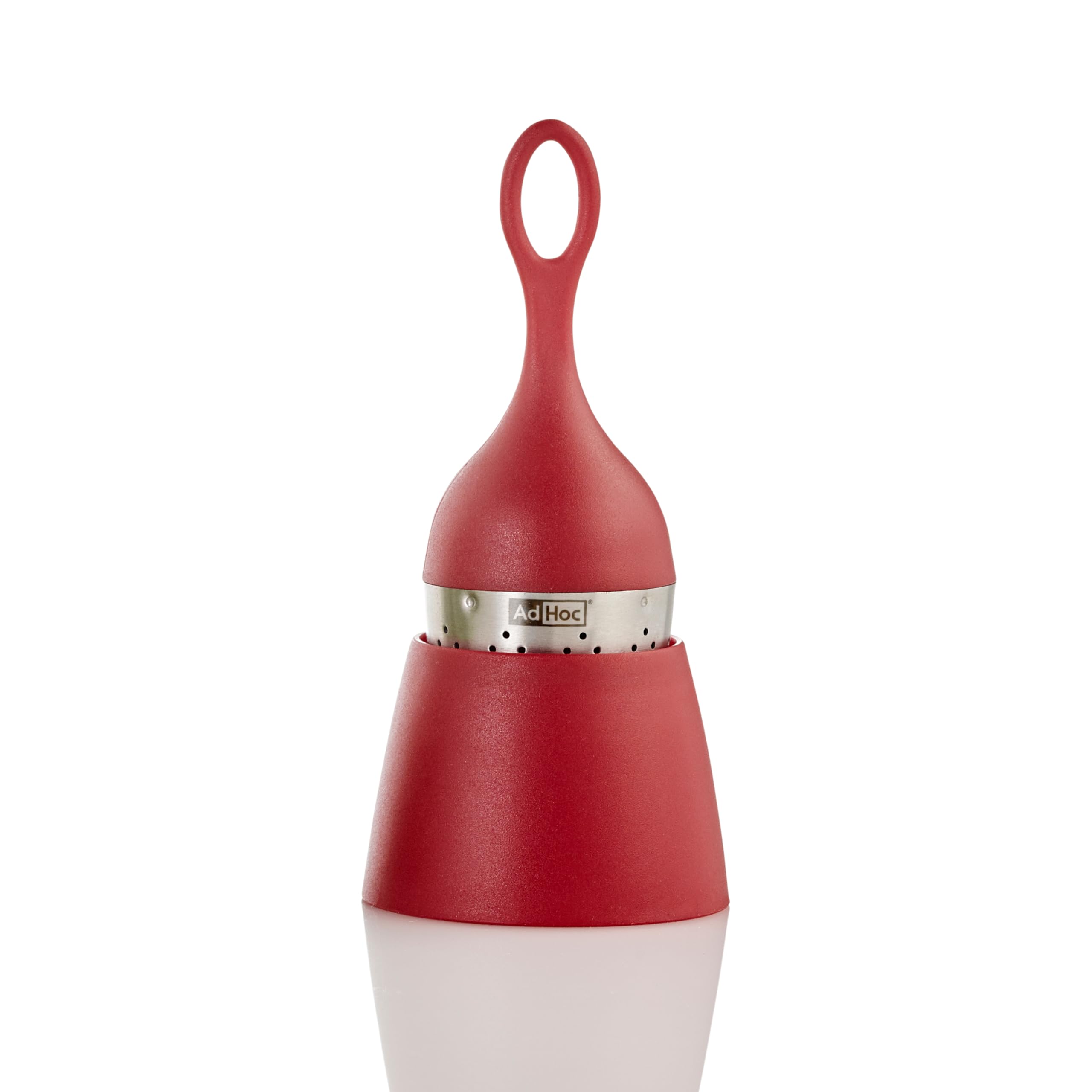 Adhoc Red Floatea Floating Tea Infuser Loose Leaf Tea Filter, Tea Strainer With Drip-Collector Stand, Easy Refill, Stainless Steel/Plastic, (H) 130 Mm X (D) 40 Mm, Dishwasher Safe