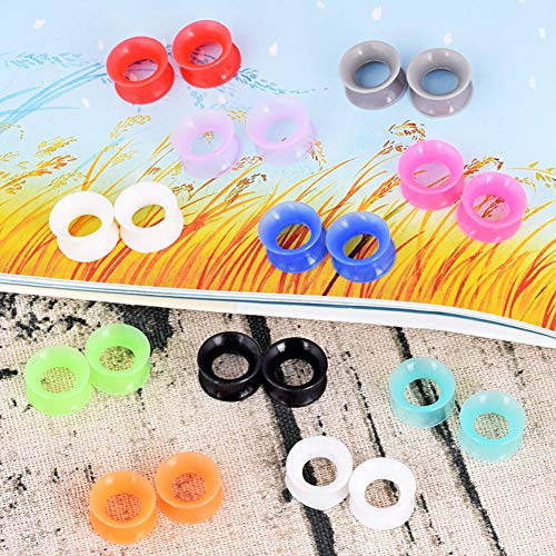 Longbeauty 11 Pair Thin Silicone Ear Skin Flexible Flesh Double Flared Ear Tunnels Expander Plugs Stretcher 11 Colors-10mm - Thumbnail 6