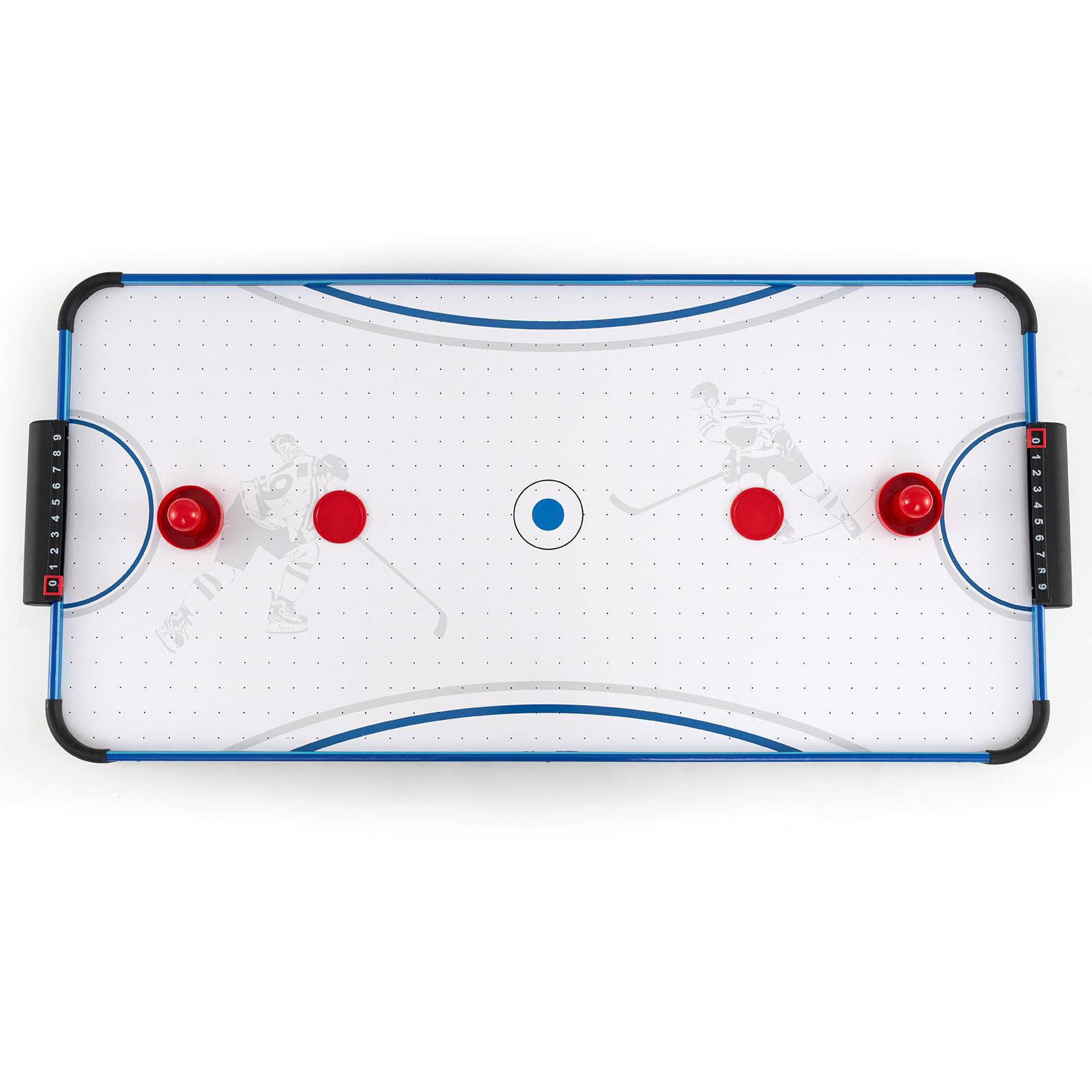 DREAMADE Table de Hockey sur Table, Table d’Intérieur avec Ventilateur 12V, 2 Cages de But, 2 Palets et 2 Poussoirs, Système de Pointage Manuel Coulissant, pour Salle de Jeux