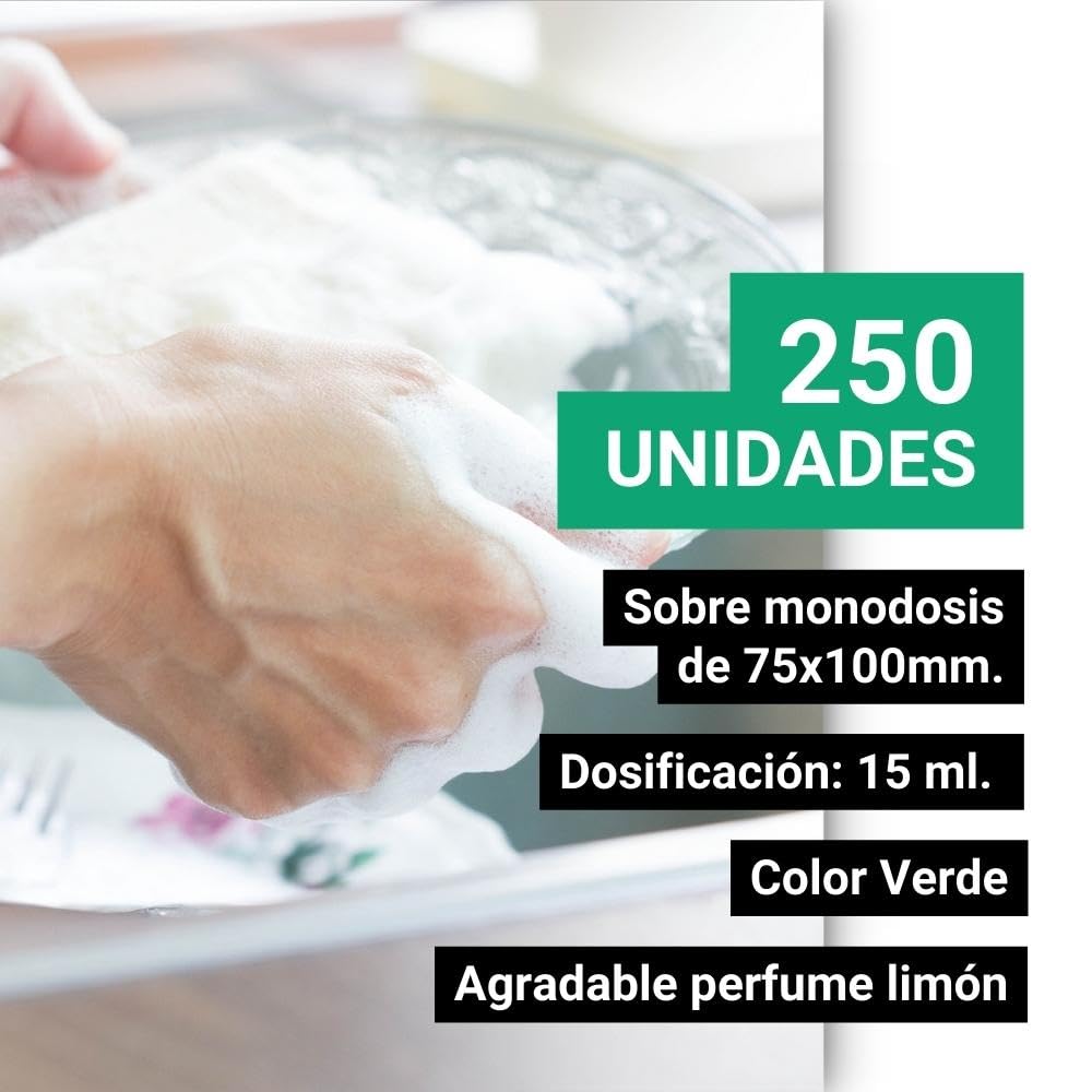 GPQ - Lavavajillas Monodosis Líquido 15ml. | 250 Und. | Amenities Detergente Manual Vajilla | Quitagrasa/Desengrasante | Sin Parabenos | B&B, Casa Rural, Camping, Apartamento... | Fabricado en España