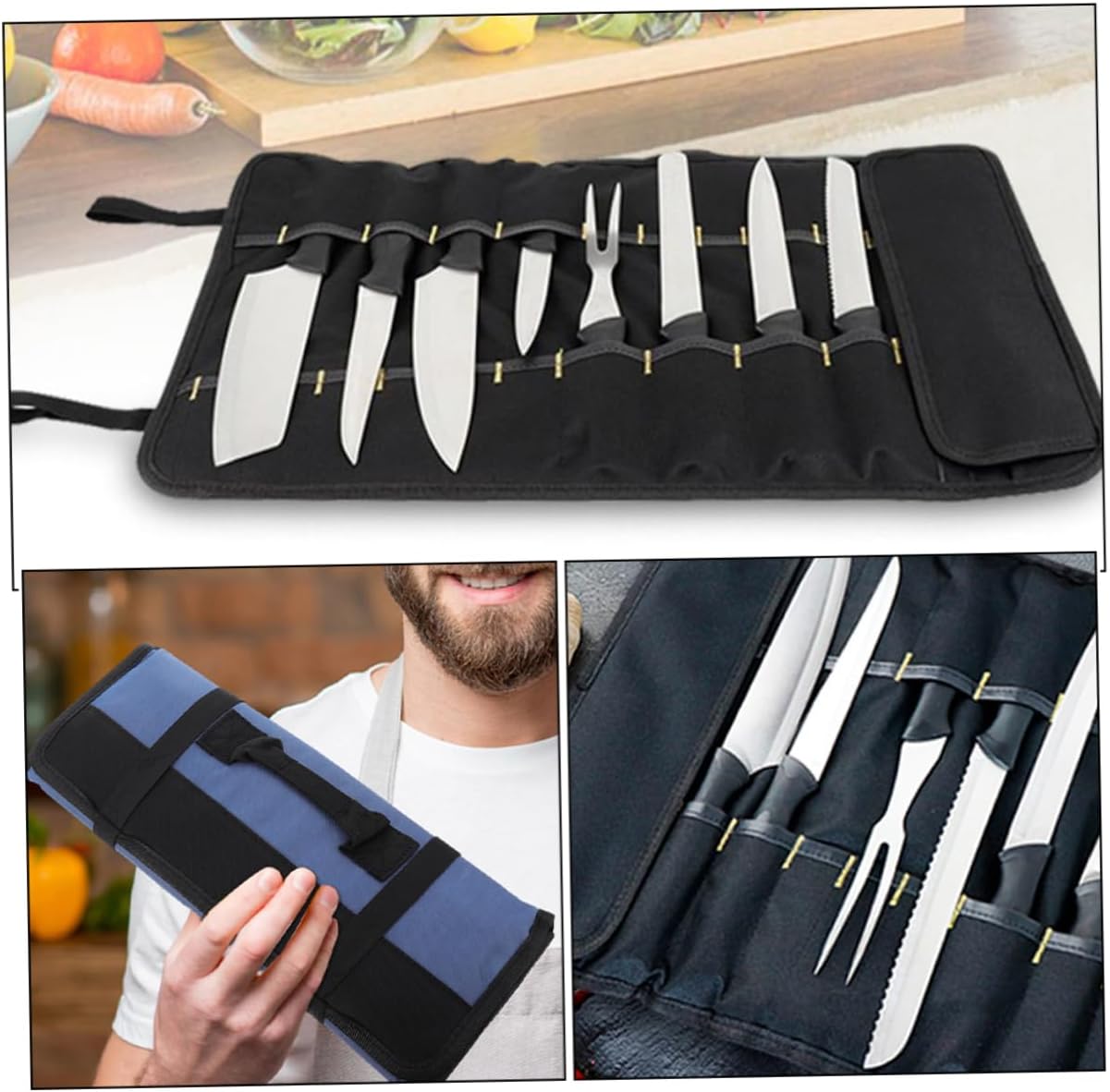 Unomor 2pcs Chef Knife Storage Bag Portable Oxford Cloth Cutter Roll Bag Multi-functional Tool Holder for Chefs and Home Cooking Cutlery Organizer
