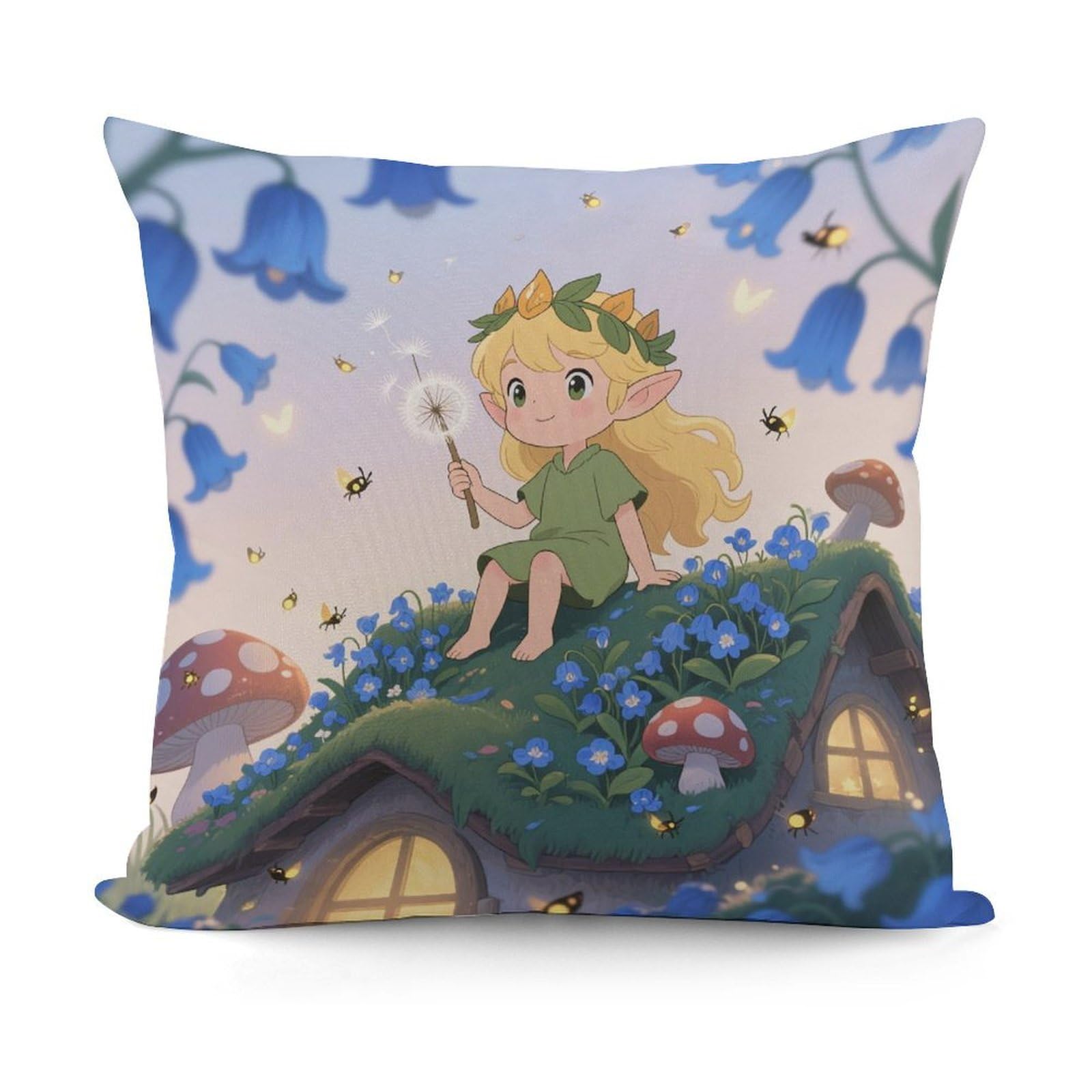 VstaDank Blonde Elf Holding A Magic Wand Pillow Cover with Invisible Zipper Square Throw Pillowcase Plush Couch Sofa Pillow Case 18x18 Inch Decorative Throw Cushion Covers for Sofa Living Pillowcover