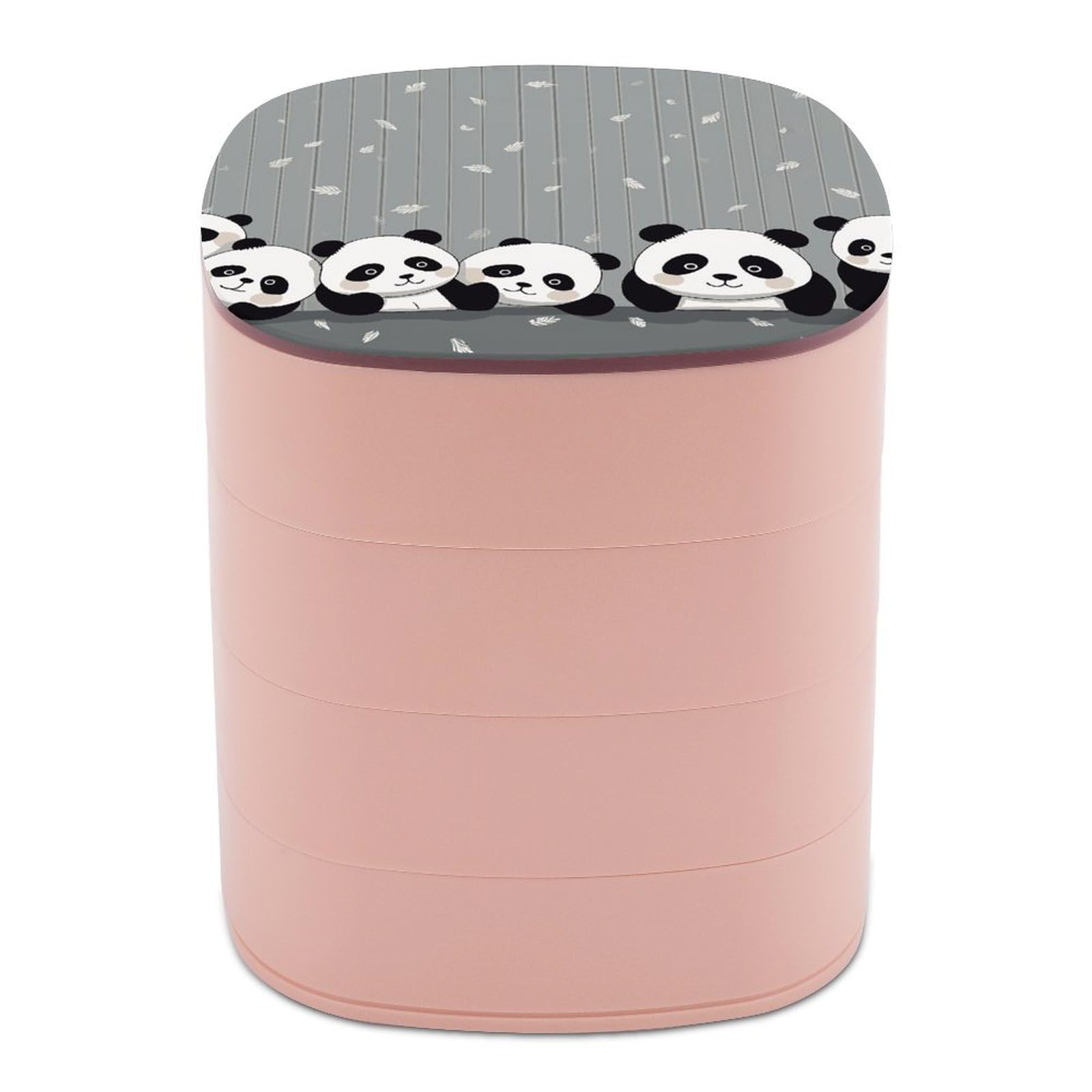 VstaDank Funny Panda Jewelry Box with Mirror 4-Layer Rotating Jewelry Tray Case Portable Jewelry Case Trinket Boxes Trinket Cases Travel Jewelry Organizer Earrings Storage Box