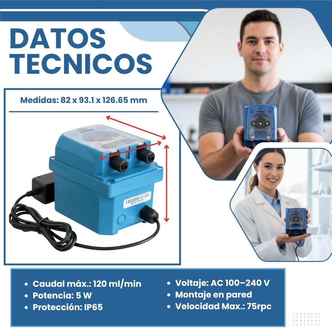 GOLDMAN SERVICE Bomba Peristáltica Dosificadora 120 ml/min IP65 5W Montaje en Pared