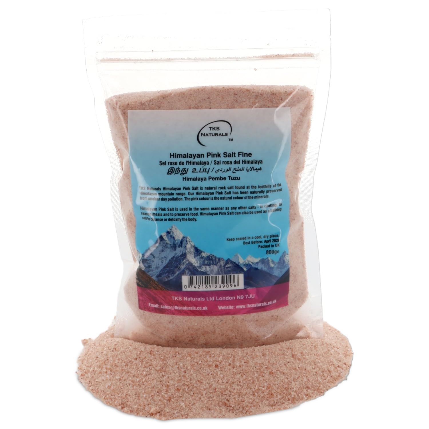 TKS Pure Himalayan Pink Salt - Natural & Unrefined Pink Himalayas Salt, 80+ Minerals, Suitable for Seasoning & Cooking, Available in Refillable Jar, Grinder, & Convenient Pouch | 800g