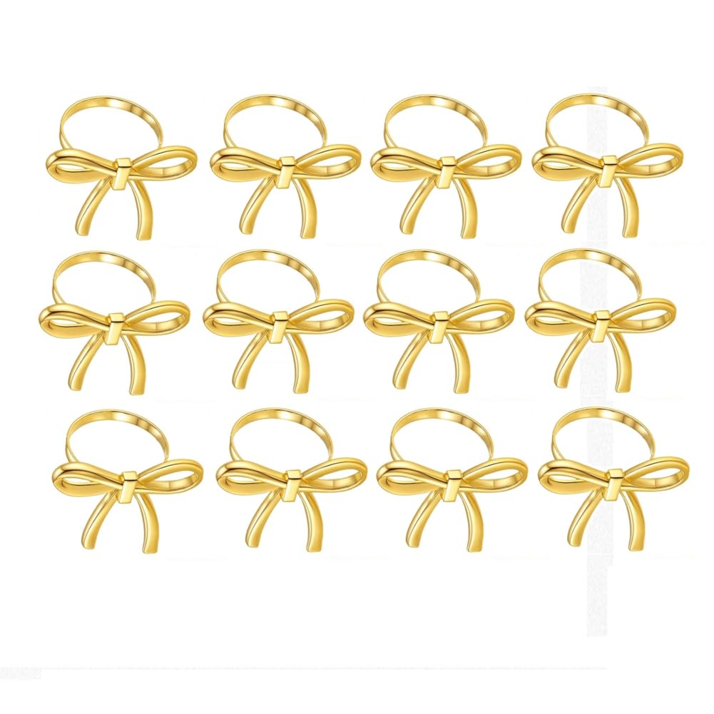 Hndhbfgrt Gold Bows Napkin Rings 12Pcs Metal Butterfly Holder for Dinner Parties Wedding Table Gatherings Table Decoration