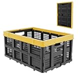 49L Collapsible Crate, Milk Crate for Storage, Foldable Storage Crate, Stackable Crate for Organizing for Home, Shopping, Camping, School, Office, Warehouse, Yellow
