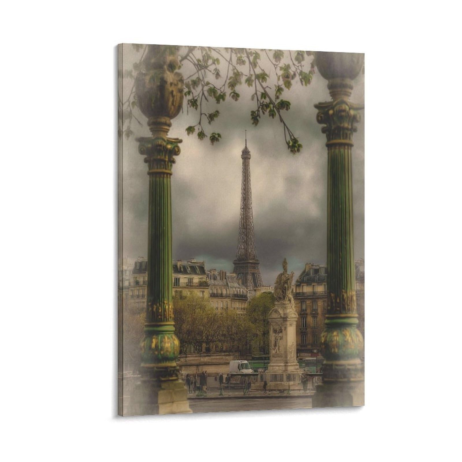Lcynnh Frame-Style Eiffel Tower Paris 16X24inch(40X60cm) Vintage Travel Poster Watercolor Canvas Art