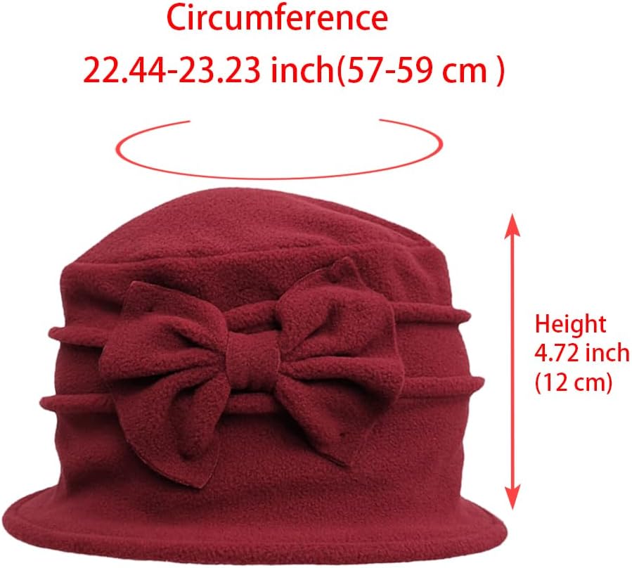 Womens Bell Beret Hat French Vintage Floral Fleece Cloche hat Classic Winter 1920s Bucket Hat - Image 2