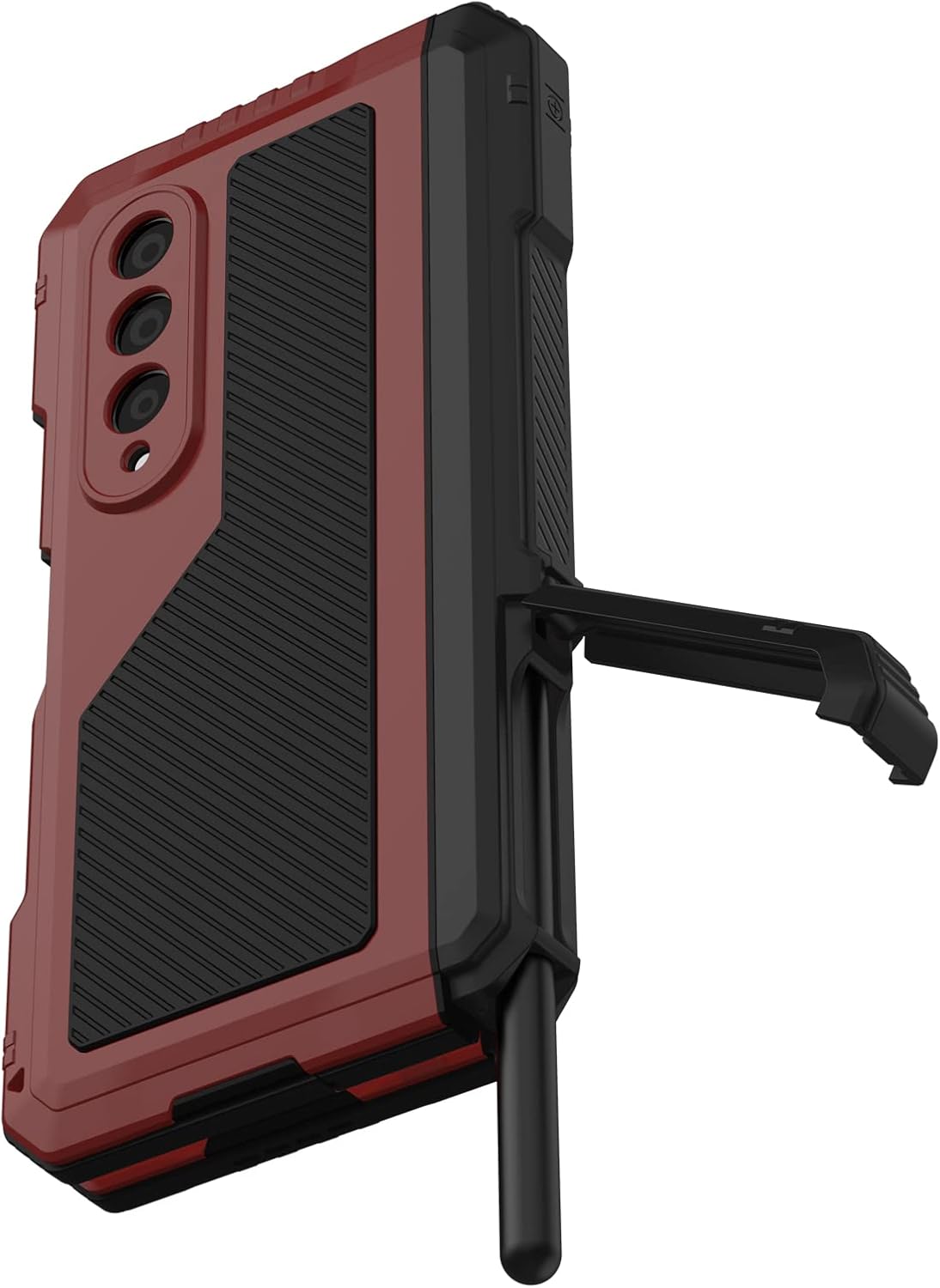 Compatible for Samsung Galaxy Z Fold 4 Metal Case with Kickstand,3 Layers Full Body Protective Shockproof Aluminium Cover Case Metal Screw Installation for Samsung Z Fold 4 Phone Case (Red)