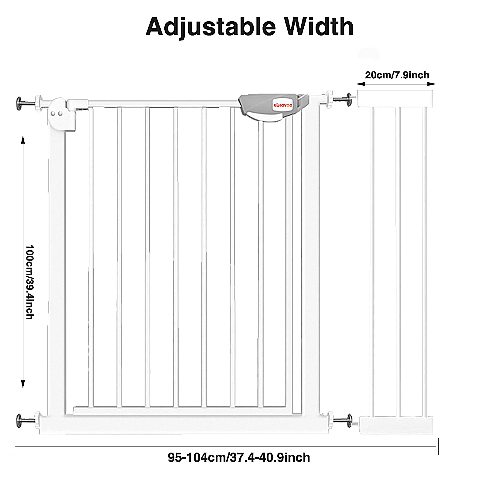 UBRAVOO Cancelletto per Bambini per Cani, Altezza 100 Cm Cancelletto di Sicurezza per Bambini 95-104 cm di Larghezza Chiusura Automatica Tripla Serratura Aperta Tenere Cancello per Scale