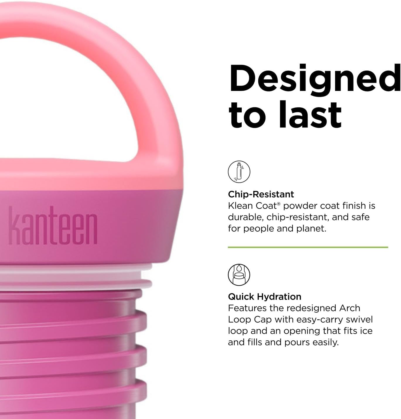 Klean Kanteen Rise Classic Insulated Water Bottle - Keeps Drinks Cold for 42 Hours - Stainless Steel - Insulated Water Bottle - Leak & Sweat-Proof - Arch Loop Cap - 12 oz - Pink Lemonade - Image 4