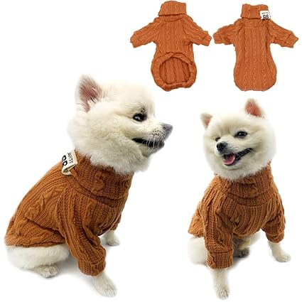 SunteeLong Dog Sweater Dog Clothes 4 Colors Cat Sweater Knitted Dog Shirt Soft Puppy Sweaters for Small Medium Large Dogs Girl or Boy(Brown,L)