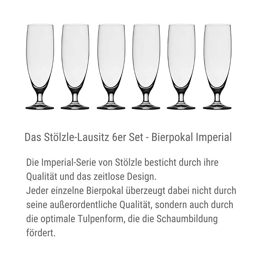 Stölzle Lausitz 0,4 l tulipan do piwa z serii Imperial I 485 ml I zestaw 6 sztuk I zgrabne szklanki do piwa I nadają się do mycia w zmywarce I szlachetne szkło kryształowe bezołowiowe I bardzo odporne na złamania I wysoka jakość