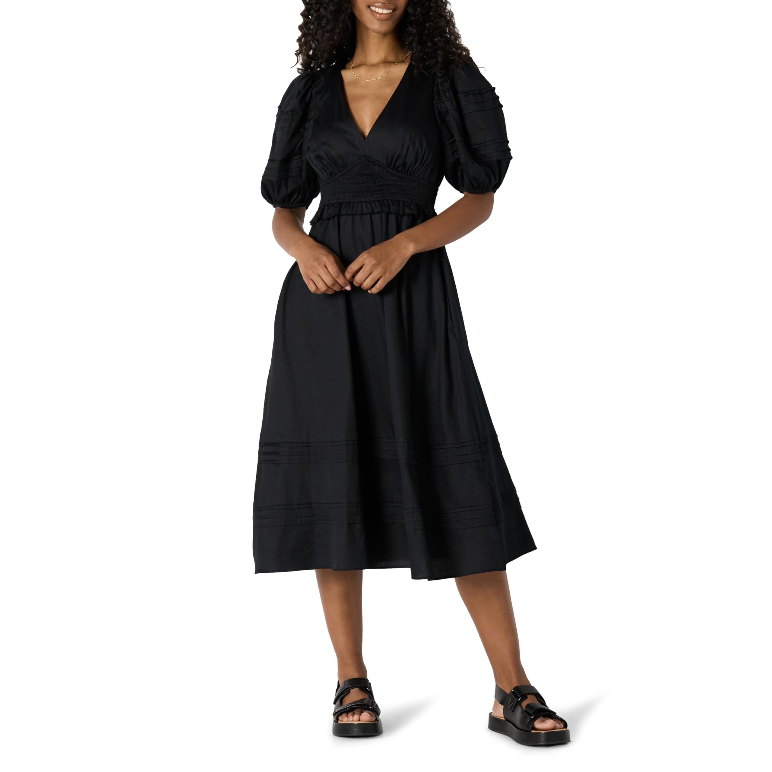 Amazon Essentials Damen Fit-and-Flare Midikleid Baumwollsatin