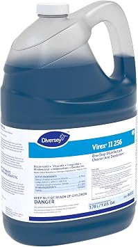 VIREX Diversey II 256 04332. Disinfectant Cleaner Concentrate, Multi-Surface for Home & Commercial Use, Odor Control, Mint Scent, Bottle, 1-Gallon