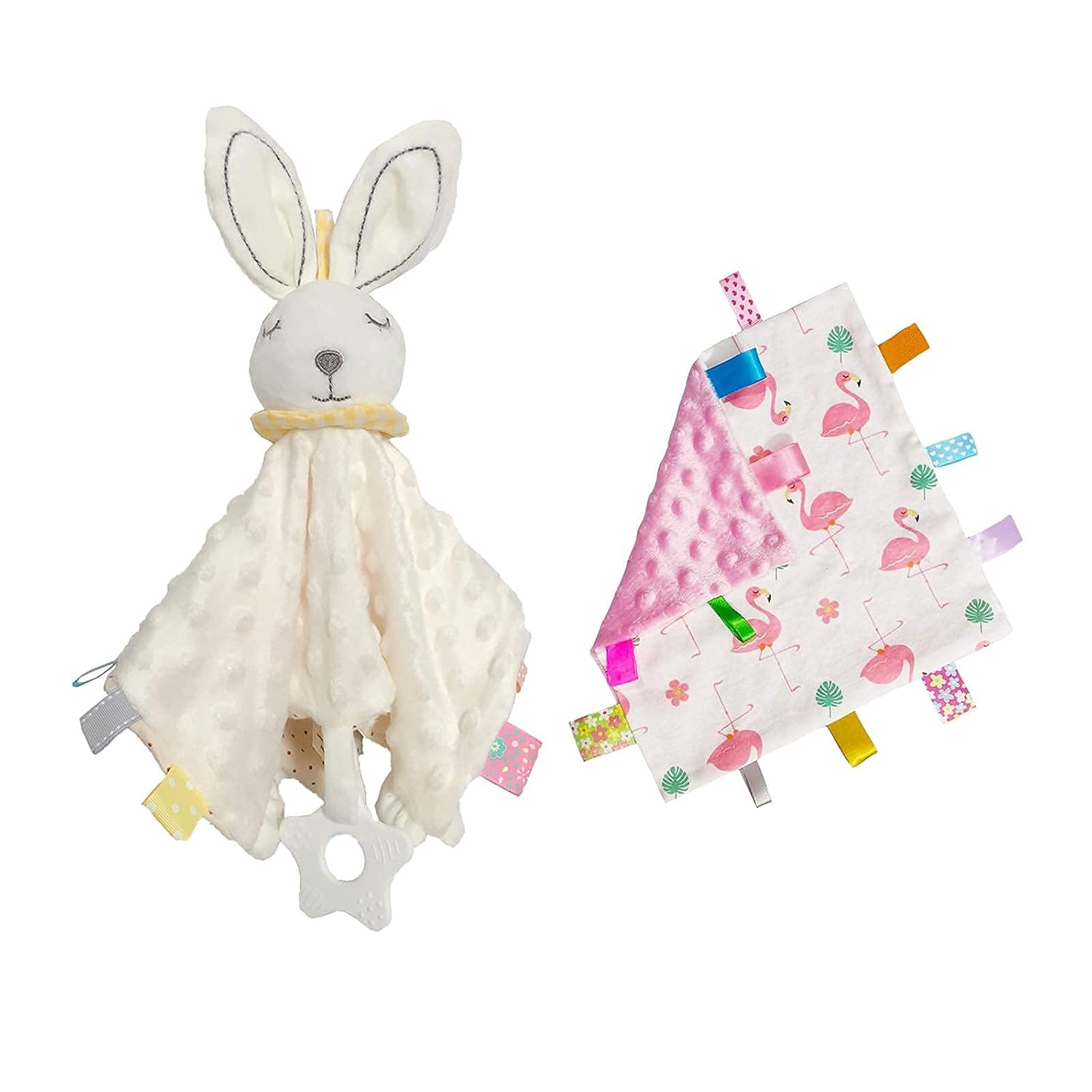 Baby Security Blanket with Tags Soft Plush Nursery Blanket Lovey Comfort Taggie Soothing Sensory Toys