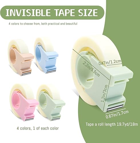Miniatura 2 de Paquete de 4 cintas invisibles con mini dispensador, cinta mágica de 12 pulgada, cinta transparente para escribir, reparación portátil para oficina,