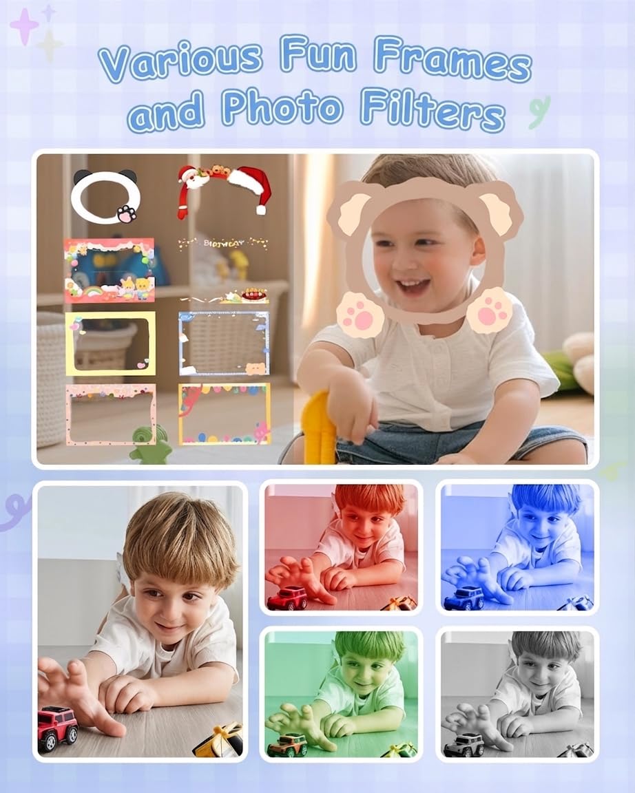 Cámara instantánea para niños, 1080P de doble lente, cámara instantánea para niños, pantalla de 2 pulgadas, con tarjeta de 32 GB y papel de impresión, regalos de cumpleaños para niños de 3 a 12 años