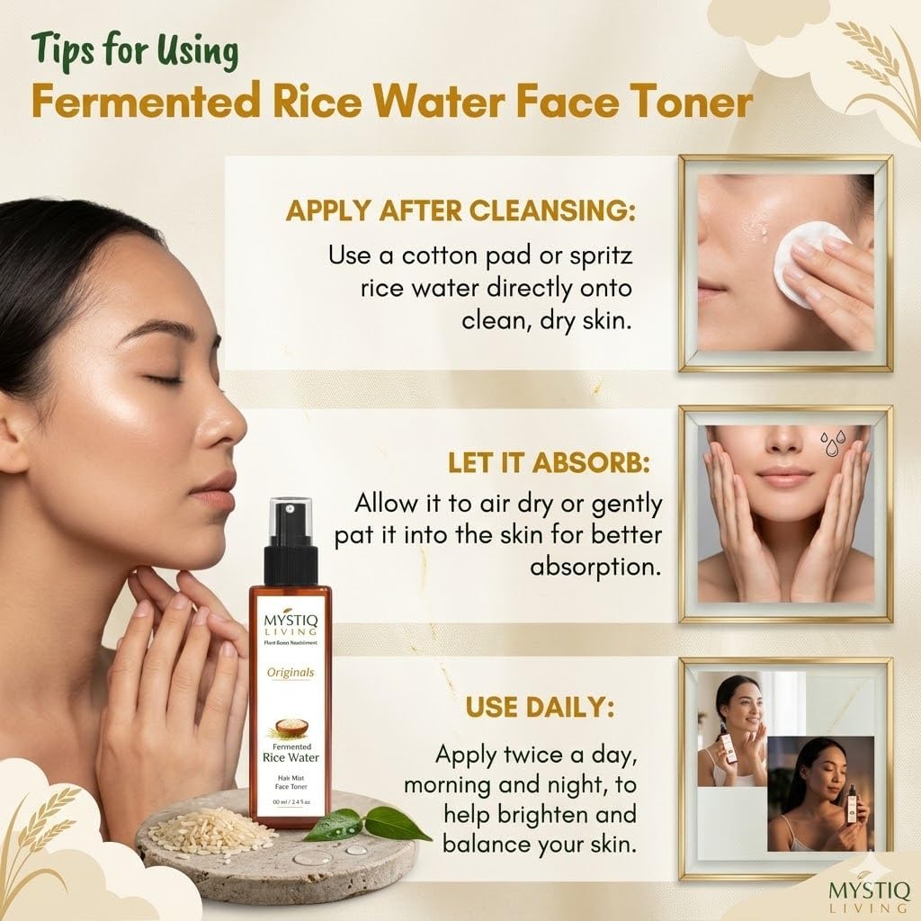 Fermented Rice Water Toner Spray for Korean Glass Skin | 100% Pure Made with Organic Doon Basmati Rice | Skin Brightening & Glowing Skin 100ML