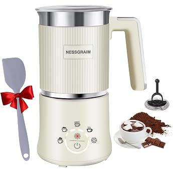 Electric Milk Frother 5-in-1 Milk Frother Dishwasher Safe with Cocoa Function for Hot Chocolate Hot/Cold Milk Foam Warm Milk 220 V Beige