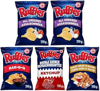 Over 2lbs of Canadian Ruffles chips (2x All Dressed, 1x BBq, 1x Ketchup, 1x Bacon) | ruffles all dressed potato chips| all dressed ruffles chips| all dressed chips| Canadian Snacks| by Snowbird Sweets