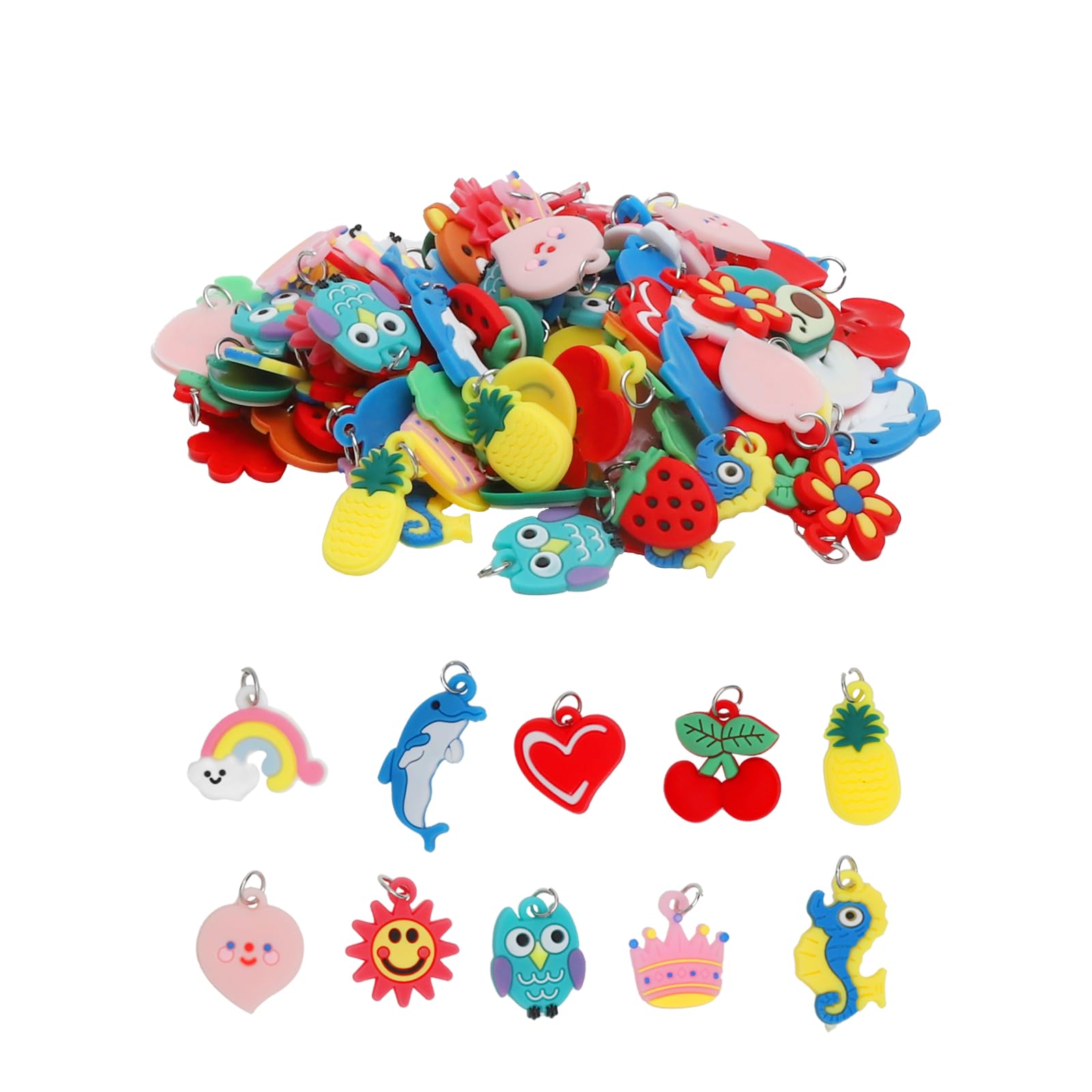 Foonary 150 stuks loom-bedels, accessoires, cartoonrubber
