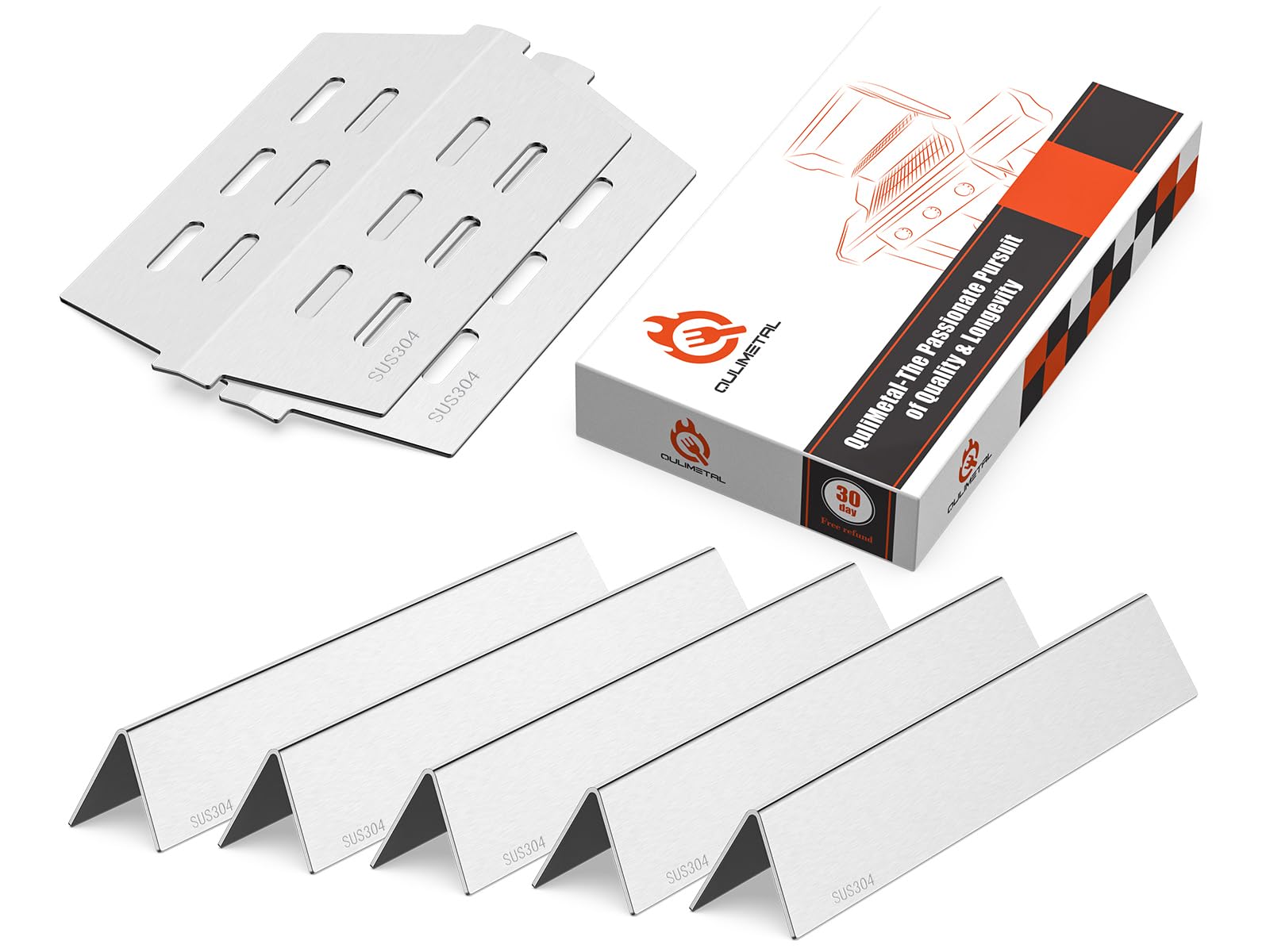QuliMetal 17.5" SUS304 Flavorizer Bars & Heat Deflectors for Weber Genesis 300 Series Grills, Compatible with Genesis E310 E320 E330 S310 S320 S330 - Replacement Parts for Weber 7620 7621 7622 65055