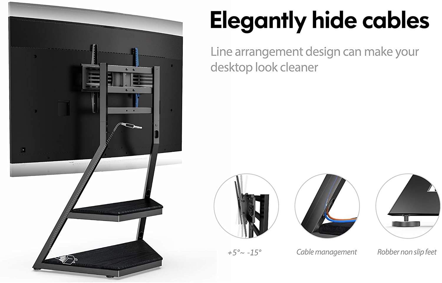 FITUEYES Modern Corner TV Stand for 4375 Inch TV Black Floor TV Stand