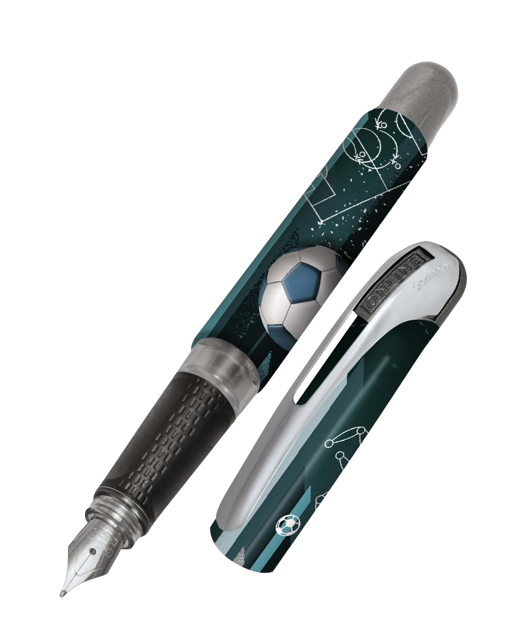 Online fountain pen College Champion, ink fountain pen for right-handers, ergonomic grip, iridium nib medium, standard ink cartridges, incl. combi cartridge blue, for allergy sufferers