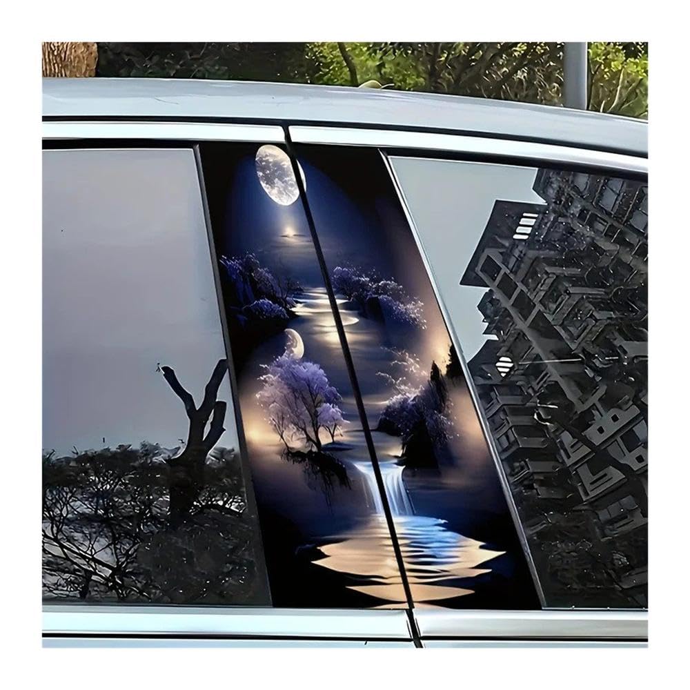 Bertdcx One Color Luminous Forest Moon River Door Post Sticker Waterproof And Scratch Resistant Auto Parts
