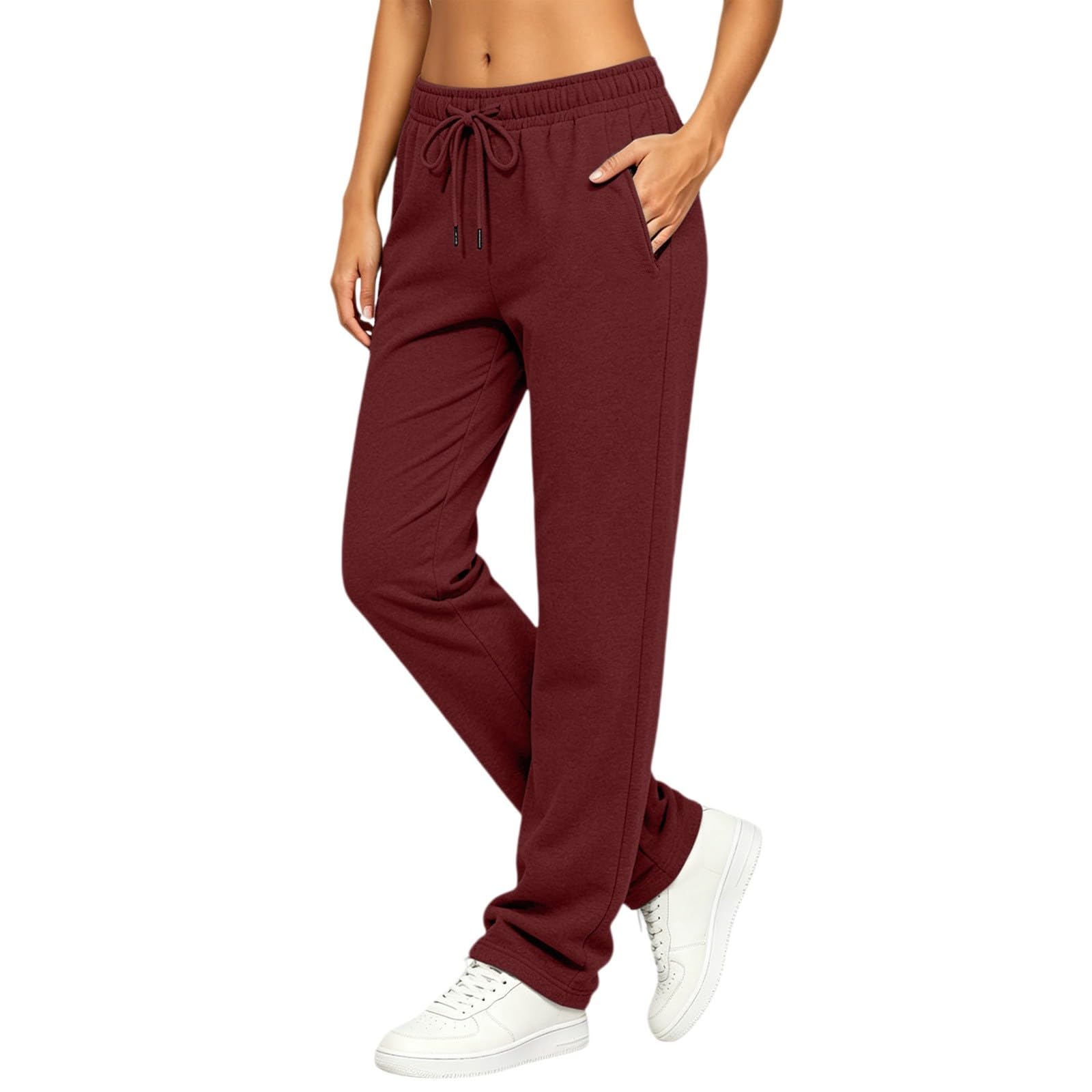 Pantalon de jogging pour femme - Avec poches - Aéré - Pantalon d'été léger - Avec cordon de serrage - Taille élastique - Pantalon de survêtement stretch - Jambe droite - Pantalon de sport décontracté
