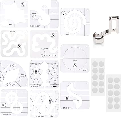 14 PCs Free Motion Quilting Template Set Includes 11 Quilting Templates 3mm, High Shank Ruler Foot, Non-Slip Grips, Free Motion Quilting Rulers and Templates for DIY Quilting on Sewing Machine