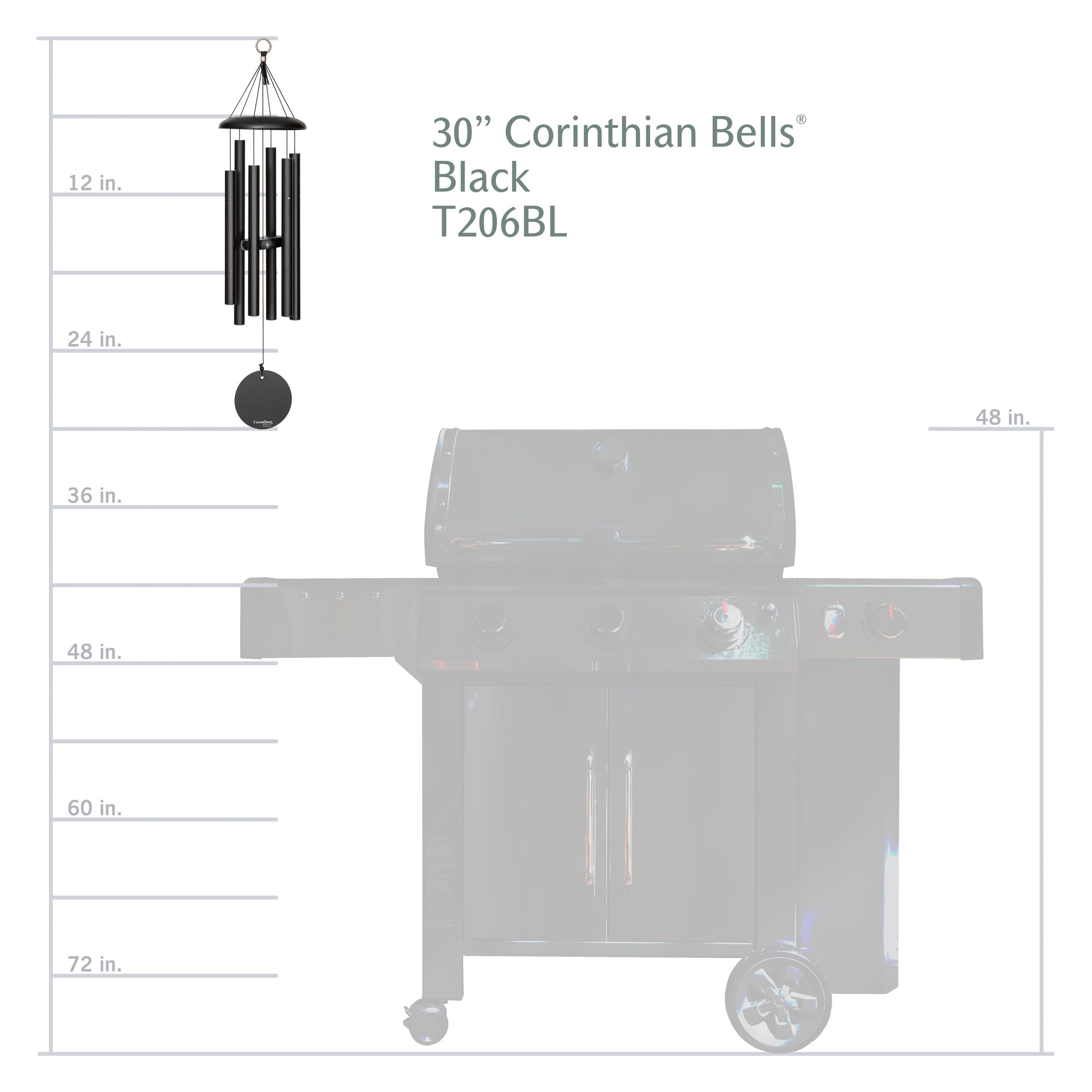 Corinthian Bells by Wind River – Carillon éolien Noir de 76,2 cm pour terrasse, Jardin, et décoration extérieure (Carillon en Aluminium) fabriqué aux États-Unis