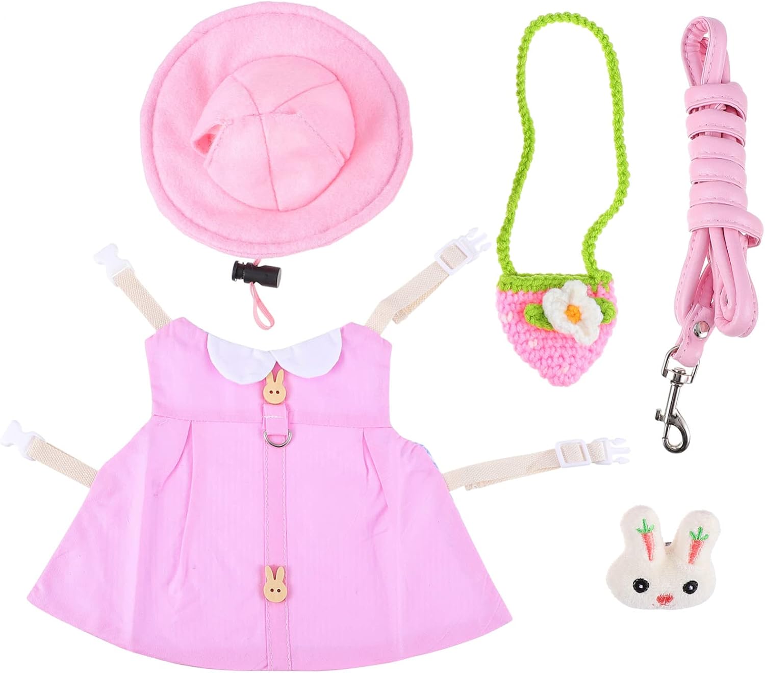 Mikikit Pet Bunny Vest Costume Set Leash for Animals Charming Dress up Outfit for Cats and Guinea Pigs Breathable