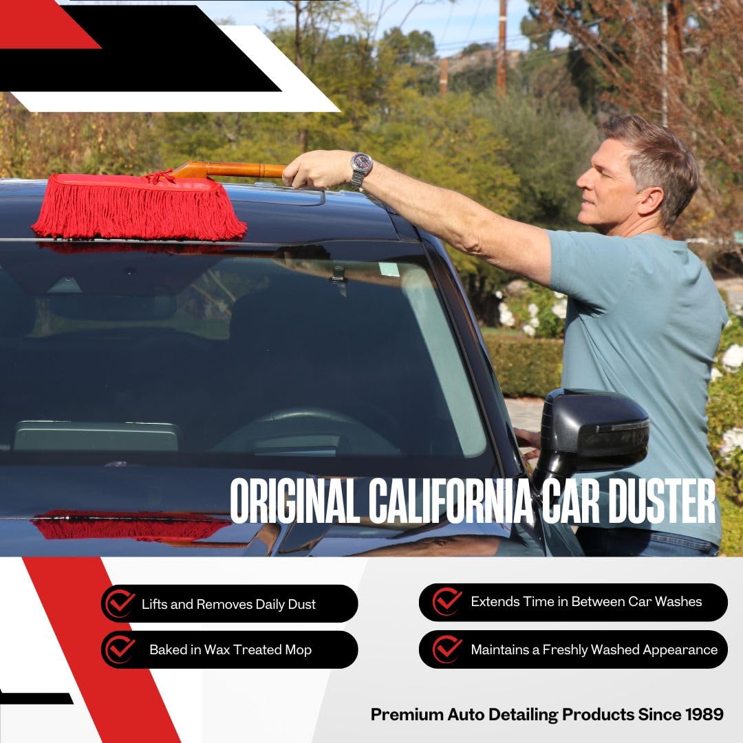 California Car Duster CCD-Original - Plumero estándar para Coche con Mango de Madera, Color Rojo