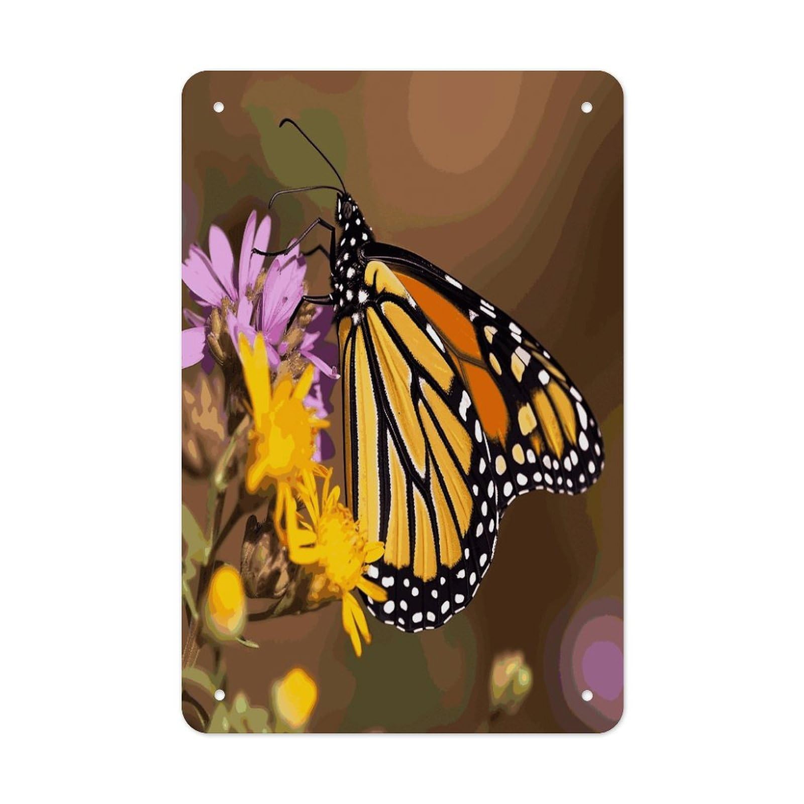 LDGSUPH Monarch Butterfly Wall Art Prints Folded Edge Iron Sheet Painting with Holes for Wall Prints Decorative Picture Metal Signboard Decor Painting for Outdoor Indoor Wall Decor