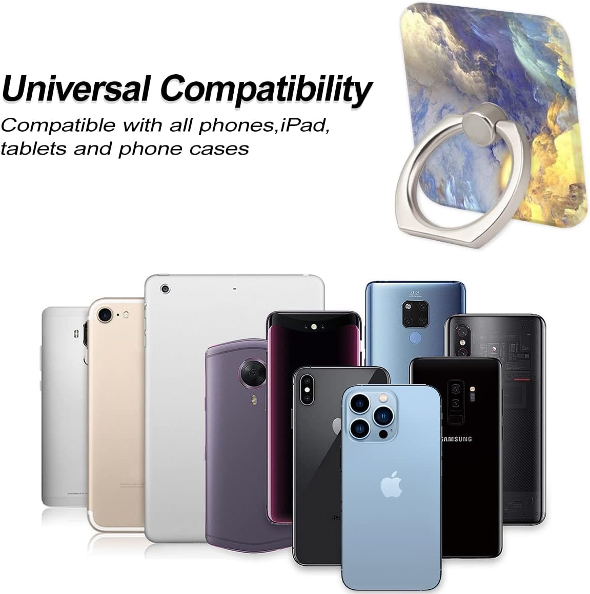 DaBuBu Multi-Function Mounts and Holder Three Pack Colorful Marble Metal Phone Ring Stand for Cellphones&Tablets