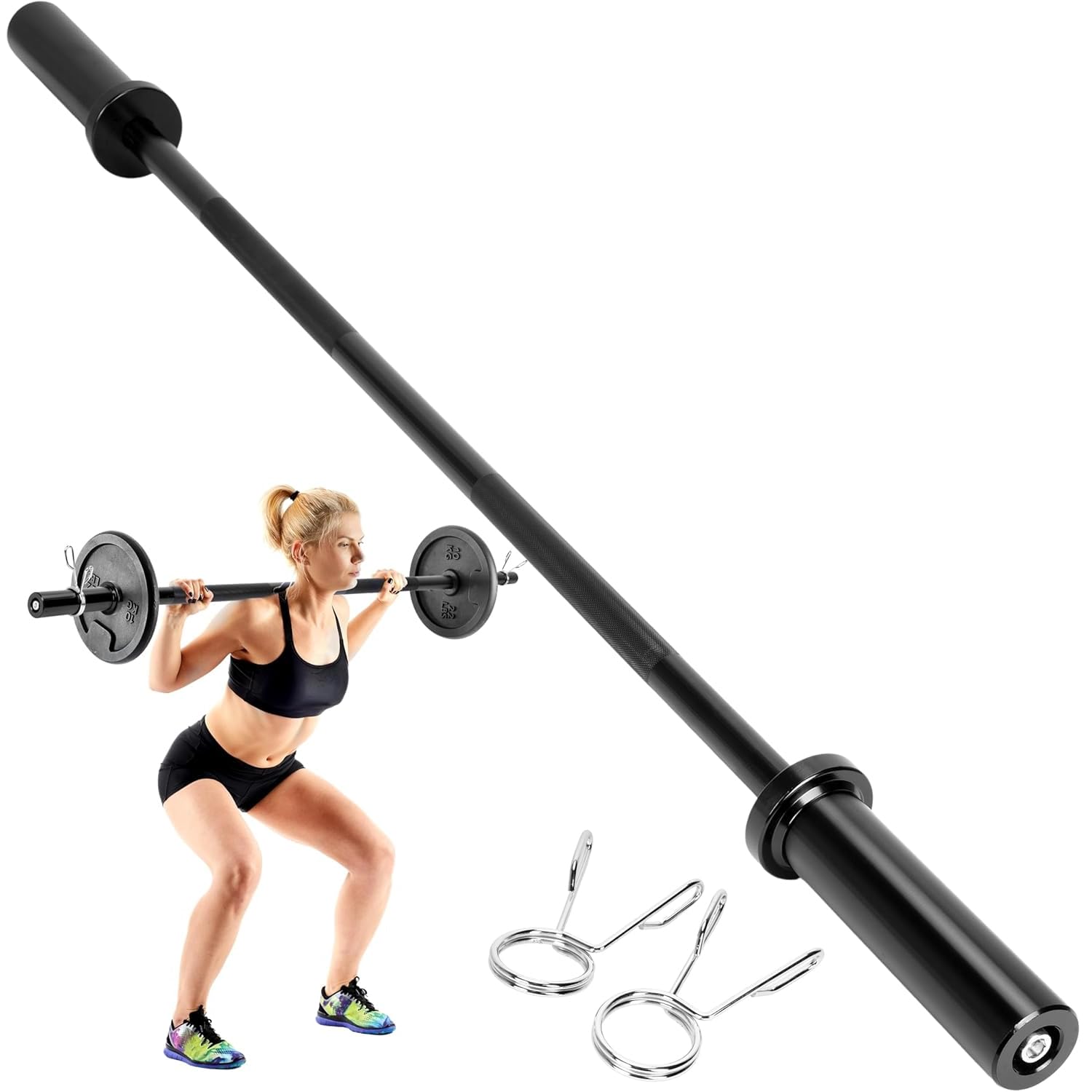 usego 4FT Barbell Bar Solid Threaded Chrome barbell Bar with 2 inch Center Holes Barbell Weight Straight Weightlifting Strength Training Equipment Bar 120cm for Home Workout Fitness