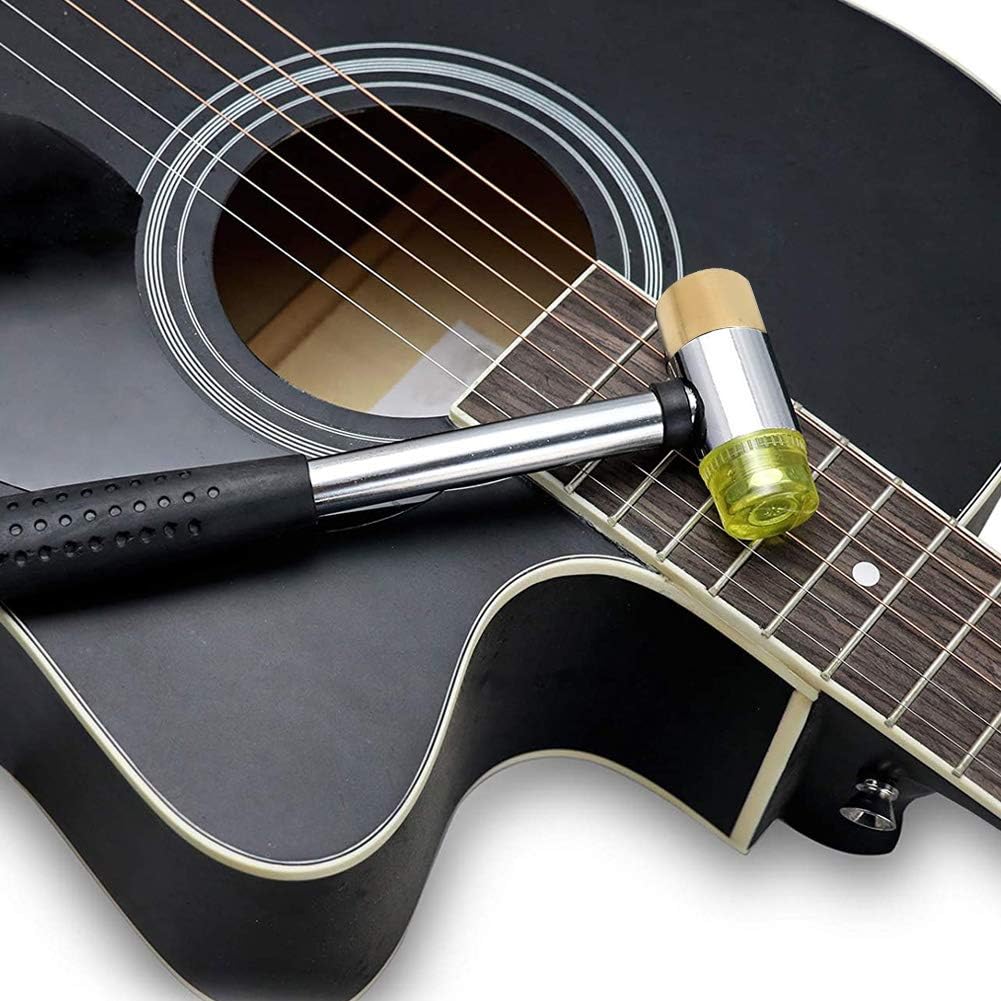 Guitar Fret Hammer, German Style Soft Rubber Handle Brass UHMW Heads for Luthiers Musicians Guitar Repair Maintenance Tool for Professional Instrument Craftsmen Home Workshop