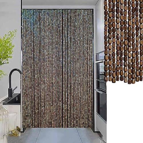 Rideaux De Perles Pour Portes,60/70/80/90/100/110/120/130/140 Brins Rideaux De Perles en Bois De Bambou Naturel,Panneau Anti Mouche,Rideaux De Perles Suspendus...