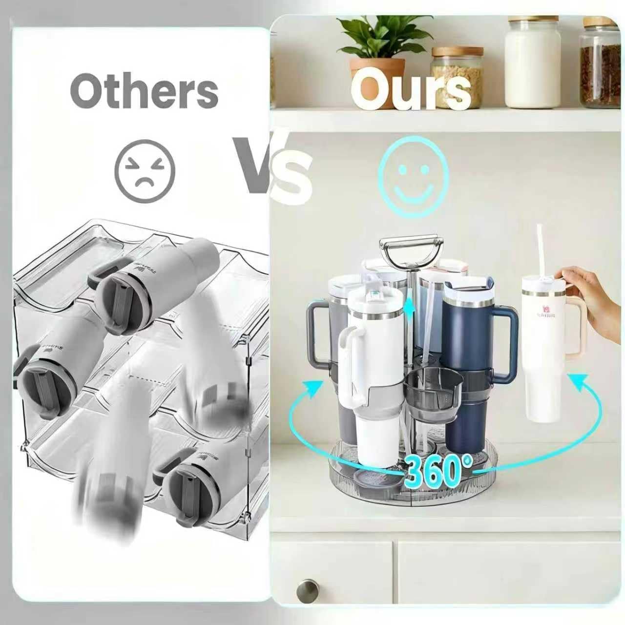 Stanley Cup Organizer, 360° Rotating Tumbler Organizer for Stanley Cup 40 Oz, Water Bottle Organizer Adjustable Height Tumbler Holder with Handle,Grey - Image 6