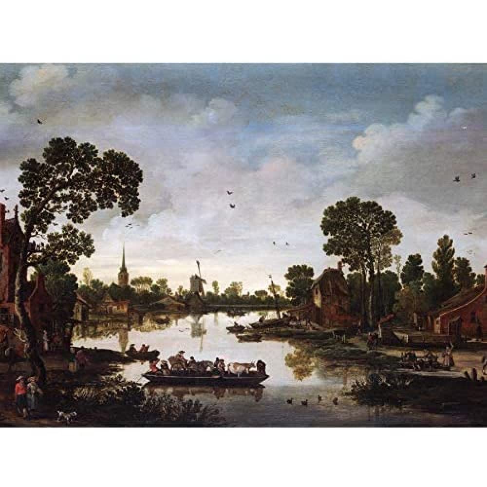 Artery8 Van De Velde Cattle Ferry Boat Landscape Painting Art Print Canvas Premium Wall Decor Poster Mural