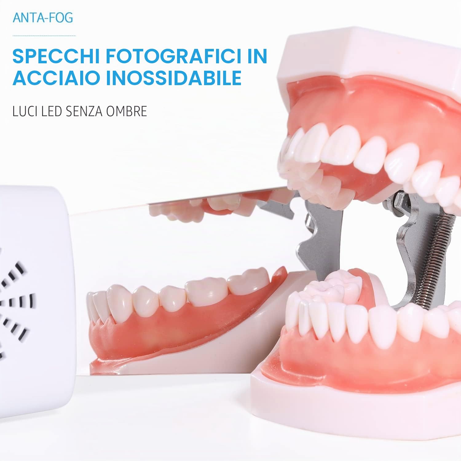 Specchi per fotografia dentale, anti-appannamento, riflettore per ortodonzia dentale, per ispezione dei denti, con LED, caricabatterie e ventilatore wireless con 4 specchi intercambiabili
