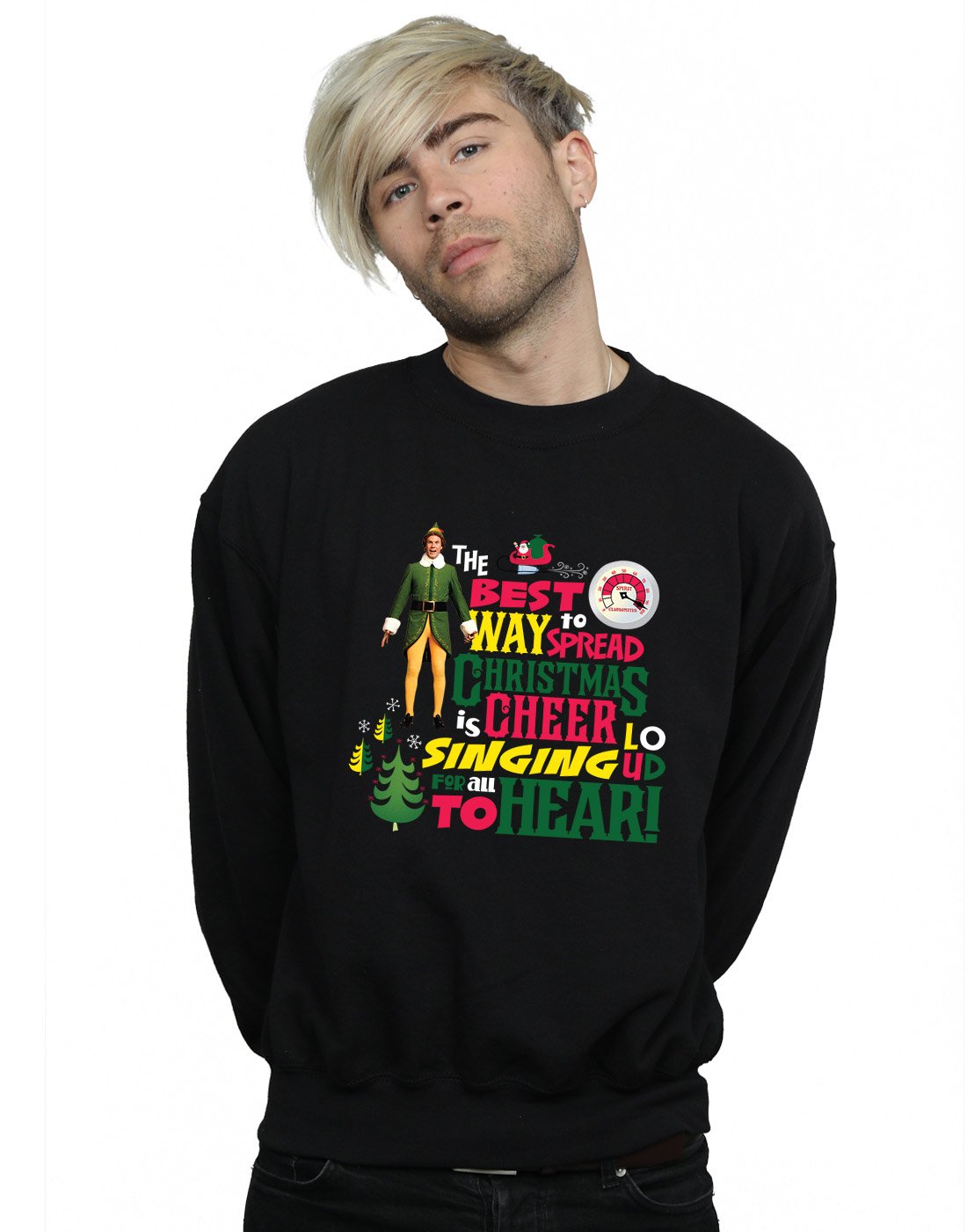 Elf Men's Christmas Cheer Sweatshirt Large Black