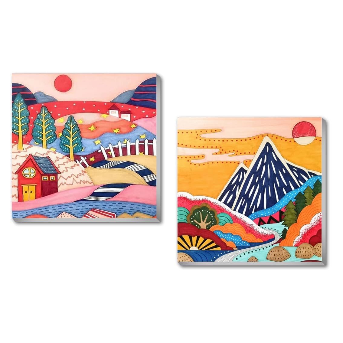 2 Pack Framed Paint by Numbers for Adults, Landscape Paint by Number for Adults Beginner, Acrylic Painting Paint by Number Perfect for Gift Home Wall Decor(8x8inch)