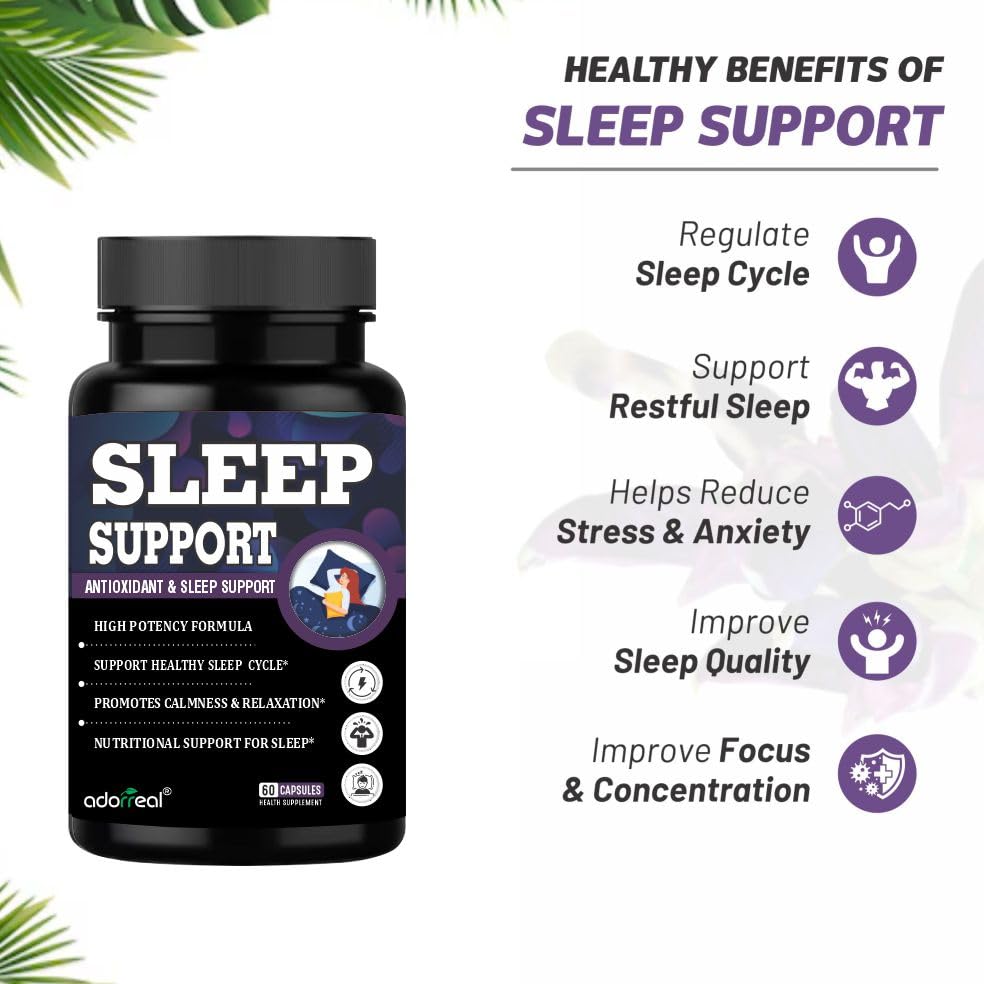 Adorreal Sleep Support Capsules – With Melatonin, Tagar & Vitamin B6 – Supports Restful Sleep, Relaxation & Calm Mind – 60 Vegan Capsules 2